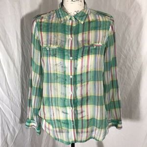 Old Navy Hi Collar Plaid Button Down Sz S